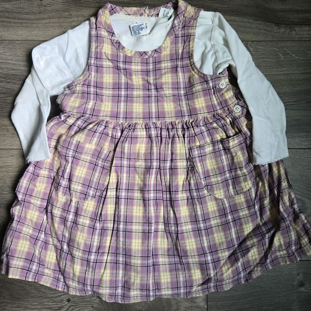 VTG Baby Gap Plaid Pinafore & Pointelle Top Set 18-24 Months Purple 2pc 90s Y2K